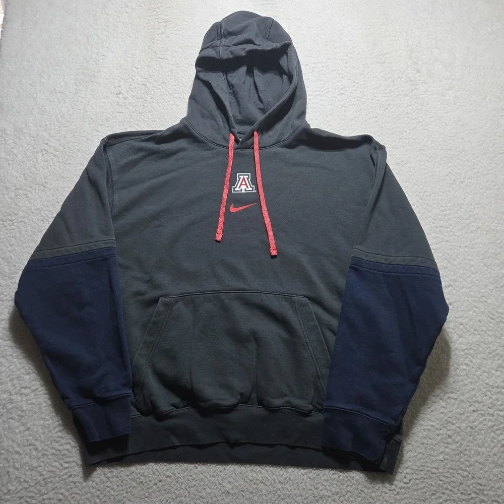 Nike U OF A Logo XL Black Heavy Collegiate Pullover Hoodie Colorblock Faded